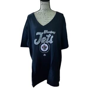 Winnipeg Jets NHL Majestic Fan Fashion V Neck Blue Shirt Size 2X